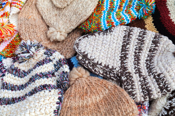Fototapeta na wymiar Close up photo of traditional woolen hats of Madeira