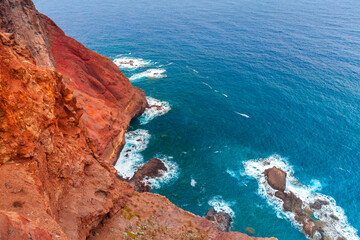 Red coastal rocks of Ponta de Sao Lourenco, Madeira, Portugal