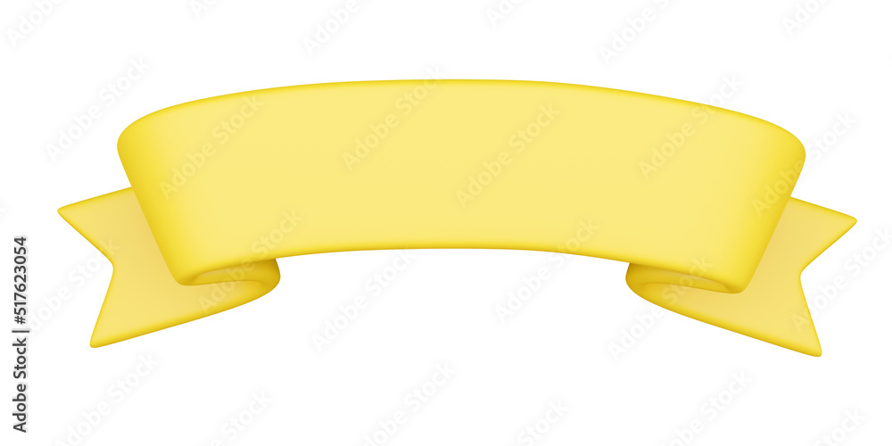 Poster ribbon banner 3d render - yellow cartoon badge with empty space for title.