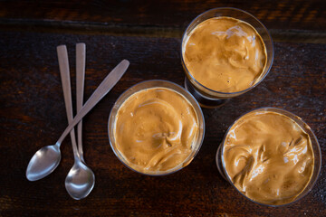 Creamy coffee with ice milk. Coffee with ice. Dalgona coffee