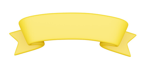 Ribbon banner 3D render - yellow cartoon badge with empty space for title.