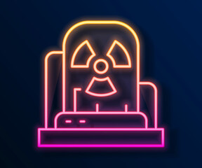 Glowing neon line Radioactive warning lamp icon isolated on black background. Vector