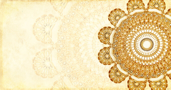Grunge background with paper texture and floral ornament in Moroccan style