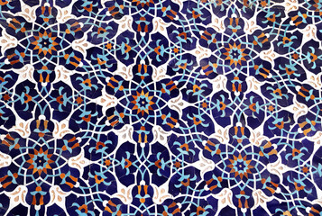 Detail of persian mosaic wall with floral ornament, Isfahan, Iran