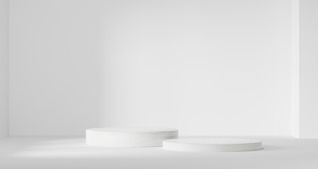 3d background products Show pedestal scenes with geometric platforms white background. with podium. Stand to display cosmetic products on stage. 3D rendering.