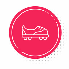 White line Football shoes icon isolated on white background. Soccer boots. Sport football foot protection. Red circle button. Vector