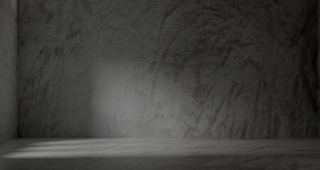 Cement wall and floor for pattern and background. concrete texture, floor, dark wall. 3D rendering.