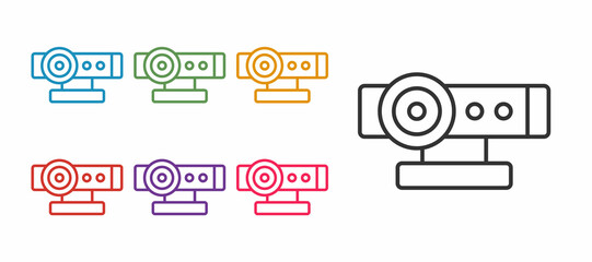 Set line Web camera icon isolated on white background. Chat camera. Webcam icon. Set icons colorful. Vector