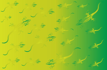 A bunch of green lizards scattered on a green background