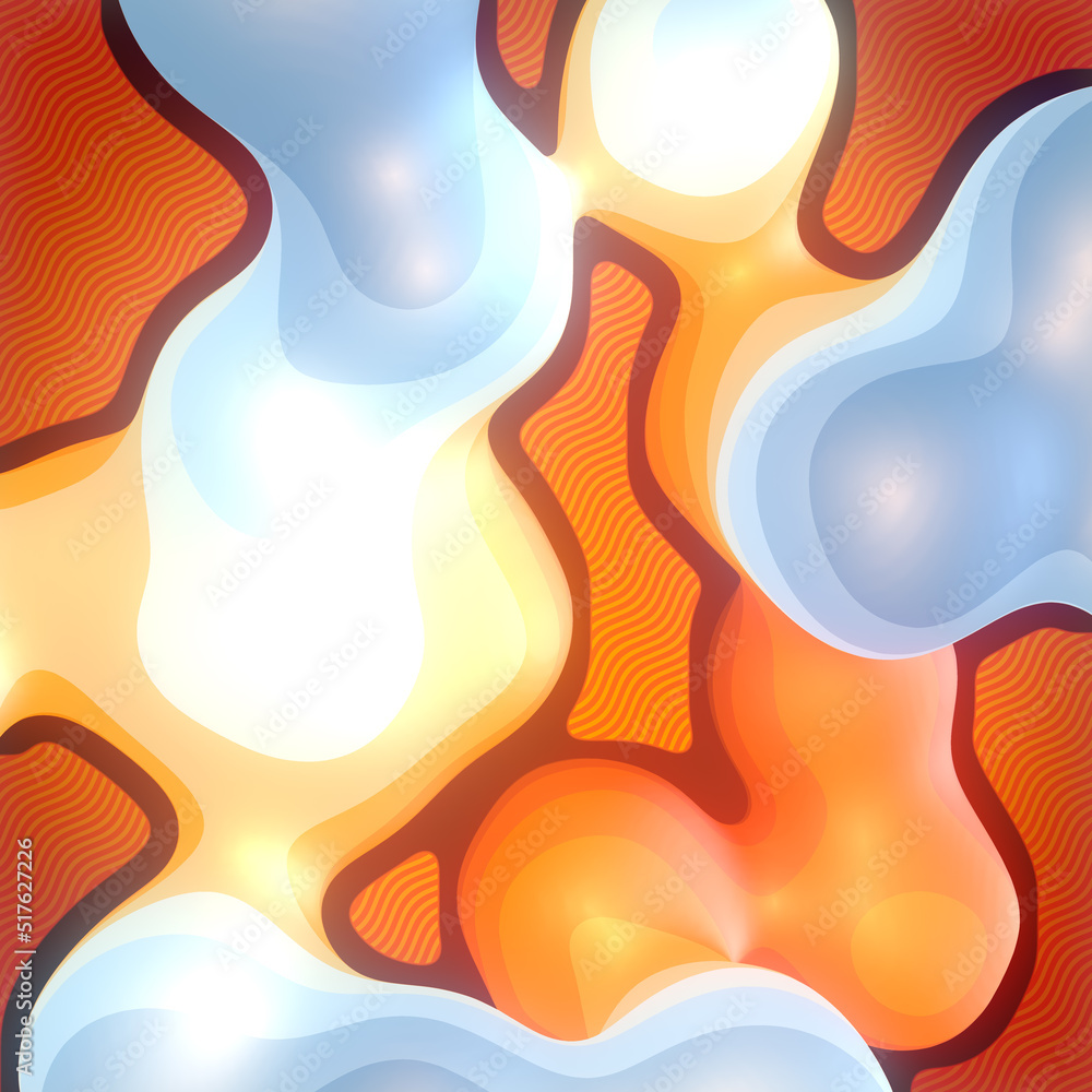 Aufkleber Flat floating glowing blobs. Shiny background. 3d rendering digital illustration