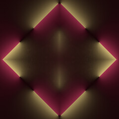 Colored fluorescent lamps on a dark background. 3d rendering kaleidoscopic pattern. Abstract art digital illustration