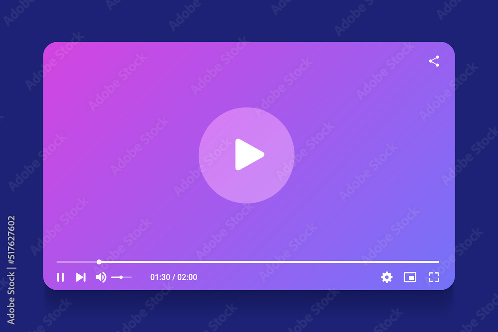 Poster video player interface isolated on white background. video streaming template. mockup live stream wi