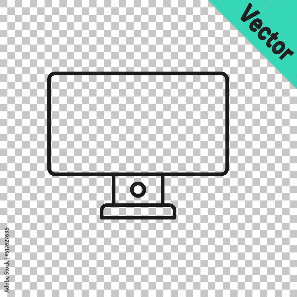 Poster black line computer monitor icon isolated on transparent background. pc component sign. vector