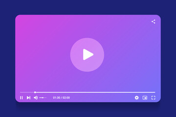 Video player interface isolated on white background. Video streaming template. Mockup live stream window, player. Online broadcasting. Social media concept.