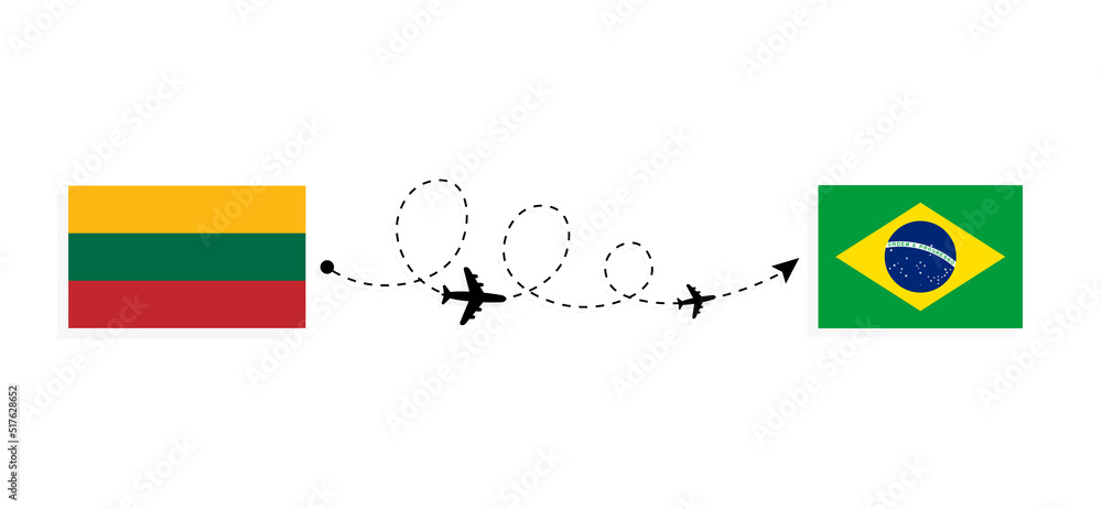 Wall mural Flight and travel from Lithuania to Brazil by passenger airplane Travel concept