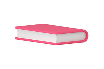 Pink paper book with paper pages glossy cover lying realistic 3d icon vector illustration