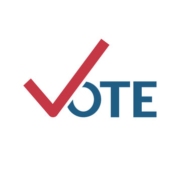 Vote word with checkmark symbols, Check mark icon, Political template elections campaign logo concept, Badge flat design vector illustration