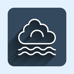 White line Fog and cloud icon isolated with long shadow background. Blue square button. Vector