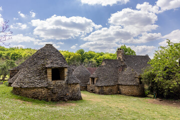 Fototapeta na wymiar Histroric farm houses Cabanes du Breuil in Saint-Andre-dAllas 'near Sarlat in France
