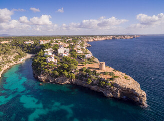 tower of Cala Pi, sixteenth century, used to defend the entrance to the bay, cala Pi, Mallorca,...