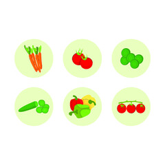 Print design vector illustration icons vegetables collection. Cute set with flat style icons.