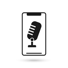 Mobile phone flat design with retro Microphone icon.