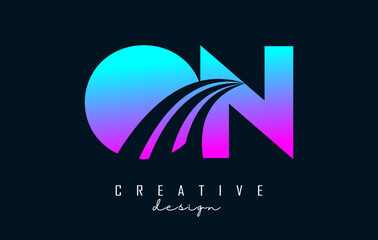 Creative colorful letters On o n logo with leading lines and road concept design. Letters with geometric design.