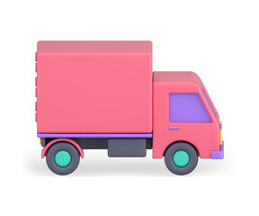 Pink commercial truck cargo delivery business transportation side view realistic 3d icon vector