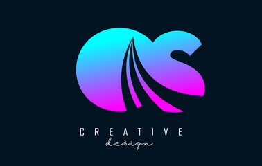 Creative colorful letters OS o s logo with leading lines and road concept design. Letters with geometric design.