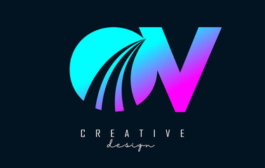 Creative colorful letters OV o v logo with leading lines and road concept design. Letters with geometric design.