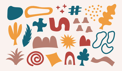 Set of abstract organic shape for trendy decoration and wall art decor. contemporary fabric decor element. hand drawn boho doodle art. scandinavian style blob