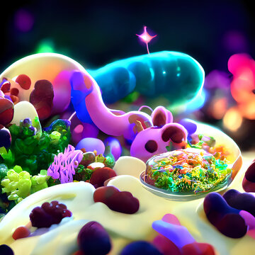 Microbiome, Bacteria, Under Microscope, Illustration, Science, Conceptual Illustration, Microbes