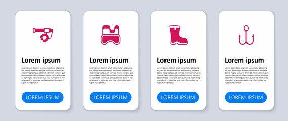 Set Fishing hook, boots, Diving mask and rod. Business infographic template. Vector