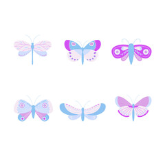 set of gentle decorated butterflies pastel colors