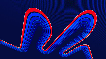 Sports activities games and racing vector linear background in 3D perspective rotation, dark red and blue dynamic layout with lines like a road or race. © Sylverarts