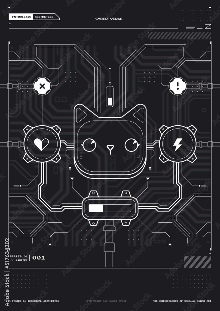 Poster tech abstract poster template with hud elements. cyber culture, modern flyer for web and print. hack