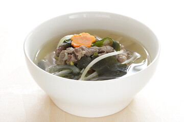 Korean food, beef and seaweed with soy bean soup