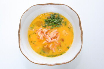 Japanese cooking ,shrimp and Herbal Shiso in egg wash 