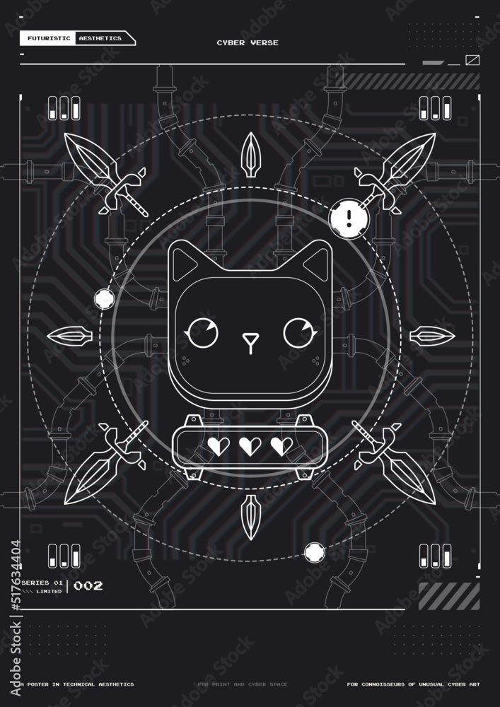 Poster tech abstract poster template with hud elements. cyber culture, modern flyer for web and print. hack