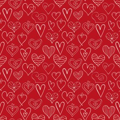 Fototapeta na wymiar Seamless pattern doodle hearts. Trendy print for packaging design, fabric, textiles, covers, stickers, sublimations. Valentine's day, love, wedding