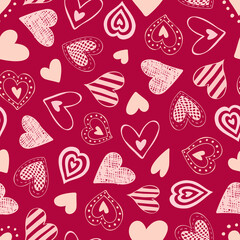 Seamless pattern doodle hearts. Trendy print for packaging design, fabric, textiles, covers, stickers, sublimations. Valentine's day, love, wedding