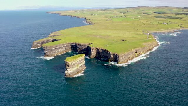 Aerial view of the Dun Briste sea stick at Downpatrick head, County Mayo - Republic of Ireland