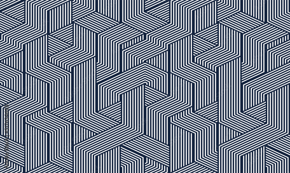 Poster 3d dimensional lined cubes seamless pattern, geometric endless texture with lines and boxes, archite