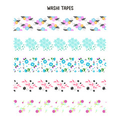 Set of decorative tape. Flower washi tape,  scrapbooking and journaling tape.