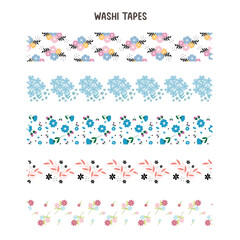 Set of decorative tape. Flower washi tape,  scrapbooking and journaling tape.