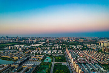 Night aerial shot of Tianjin city