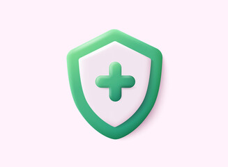 Shield icon. Health care concept. Health insurance concept. immune system shield. 3D Web Vector Illustrations.