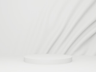 Obraz na płótnie Canvas 3D white podium with wavy wall background.