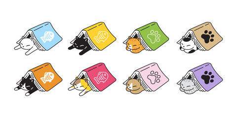 cat vector icon kitten calico book reading sleeping logo breed cartoon character symbol illustration doodle isolated clip art design