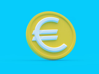 Coin with euro sign on blue. 3D illustration